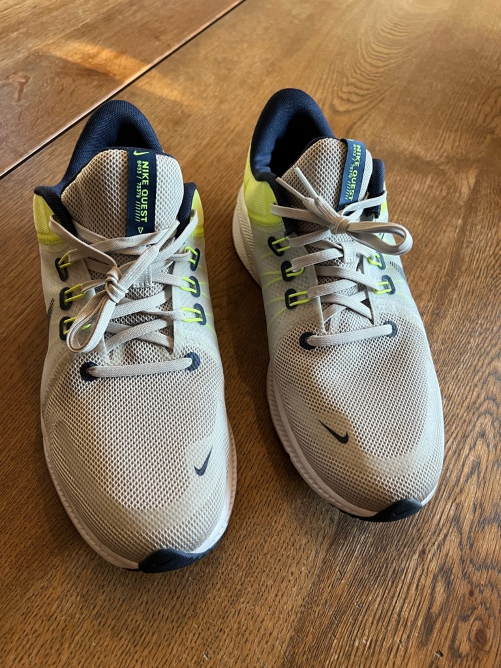 Nike Quest Beige with Neon Yellow Accent Running Shoes